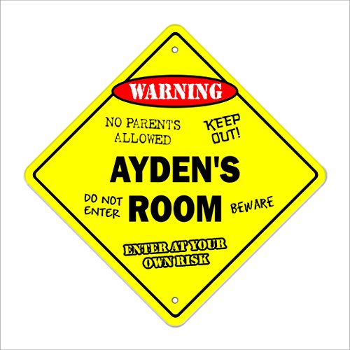 Ayden's Room Sign Crossing Zone Xing | Indoor/Outdoor | 12" Tall Plastic Sign Kids Bedroom Decor Door Children's Name Boy Girl #TOP21