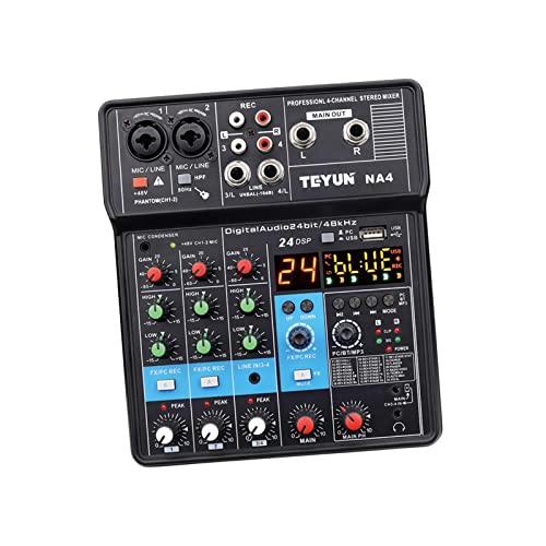 Dynwave Mixer de áudio de estúdio de 4 canais Múltiplas entradas Lxr Interface de entrada de microfo