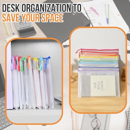 Image of YOPCDJ 24pcs Mesh Zipper Pouch Bags, 12 Colors Extra Large 12PCS A3 and 12pcs A4, Puzzle Bag for Organizing, Classroom Must Have Storage Bag, File Bags for School, Board Games and Office Supplies