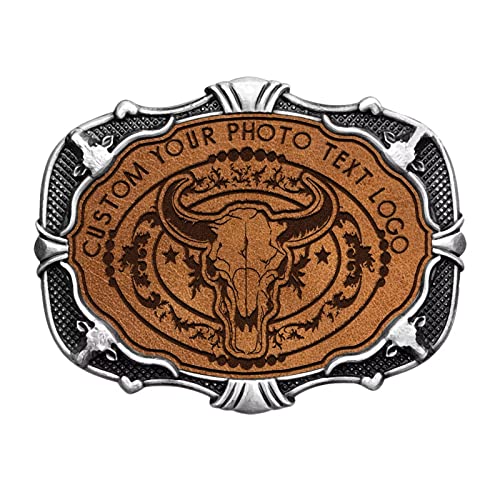 Custom Tooled Leather Belt Buckle Your Own Design Text, Photos, Image Logo Names Or Initials