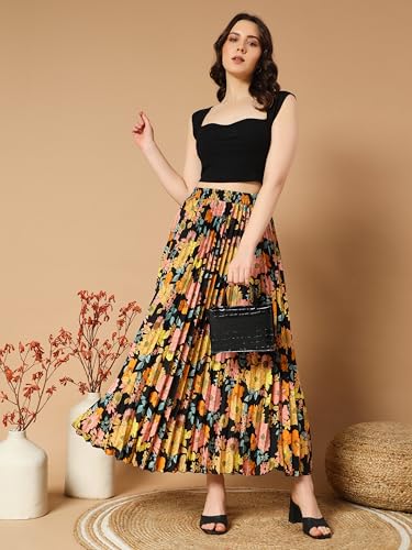 Image of KZULLY | Floral Printed Maxi Skirt | Comfortable Elastic Waist | Stylish Morden and Comfortable Looking | Fashionable and Modern Look Perfect for Any Event| Polyester, Crepe| for Women