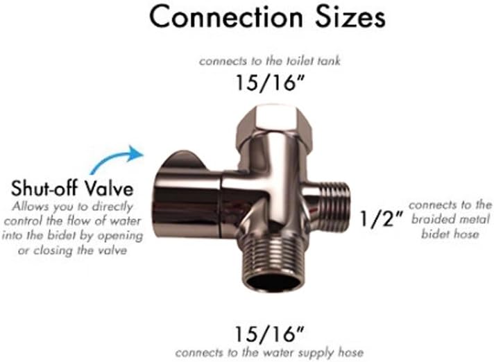 KES SOLID Brass T-adapter with Shut-off Valve, 3-way Tee Connector for Handheld Bidet 15/16" and G 1/2 Polished Chrome, K1018-CH