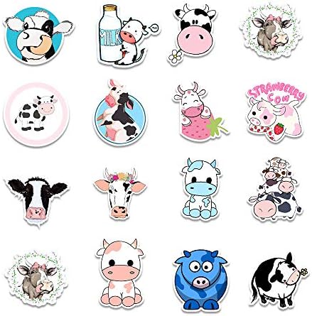 50 Pieces Cute Cow Stickers Pack, GEELBS Anime Skateboard Stickers, Waterproof Vinyl Aesthetic Stickers for Laptop Car Phone, Gift for Adults Teens Boys Girls