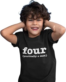 Four Practically A Man Kids Tshirt Birthday Childs Age Gift Party Children