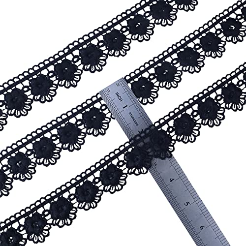 Znzakka Black Lace Trim 7 Yards Venice Flower Lace Ribbon Embroidery Lace For Sewing Crafts, Dress Decoration #TOP1