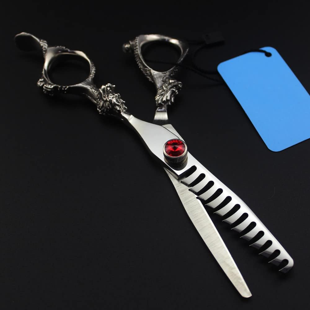 ヘアカットシザー、6インチプロフェッショナルスチールジェムシザードラゴンハンドルヘアカット間伐理髪カッティングシザー美容シザーセット