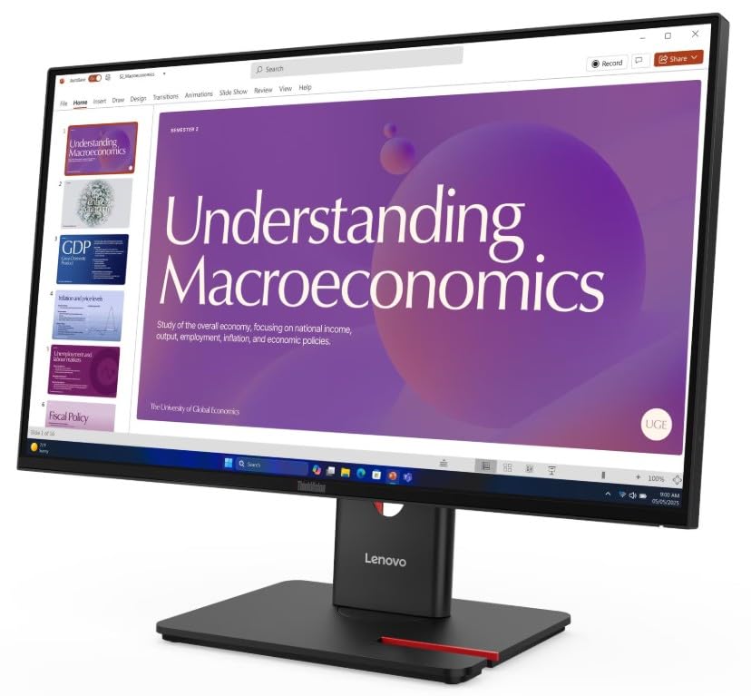 Image of Lenovo ThinkVision T24D-40 23.8-Inch FHD IPS Monitor | VRR 48-120Hz Refresh Rate, USB-C Hub with 100W Power Delivery, RJ45 Ethernet, 99% sRGB, Height-Adjustable Ergonomic Stand, Dual Speakers