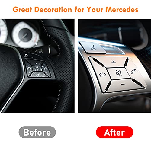 Image of Moonlinks Steering Wheel Button Sticker Compatible with Mercede A B C Class | For E M G SL GL GLA CLA GLK SLK GLS Class Steering Wheel Button Trim Cover Sticker Inner Accessories(12PCS,Chrome-Square)