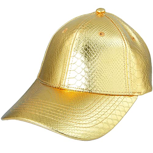 KYEYGWO PU Leder Baseball Cap für Herren und Damen, Verstellbar Warmer Winter Hut Einfarbig Sonnenhüte Casual Baseballkappe Klassisch Sport Mützen, Gold