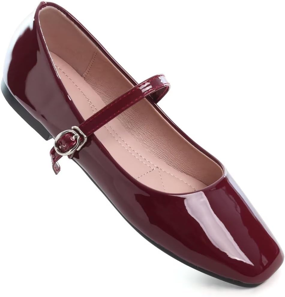 TN TANGNEST Women's Ballet Flats Fashion Mary Jane Flats Shoes for Women Cute Square Toe Slip on Dress Flats Wine red 42(9.5) 2 - Image 6