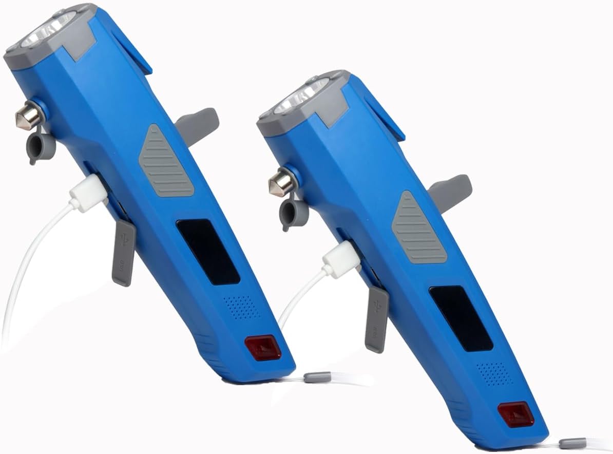 Emergency Tool LUXON 8-in-1 Car Safety Tool:Window Breaker,Seat Belt Cutter,LED Flashlight Rescue Tool USB Charger,SOS Light, Hand Cranking Charge, Magnetic for Vehicle Escape/Field Survival,Hiking