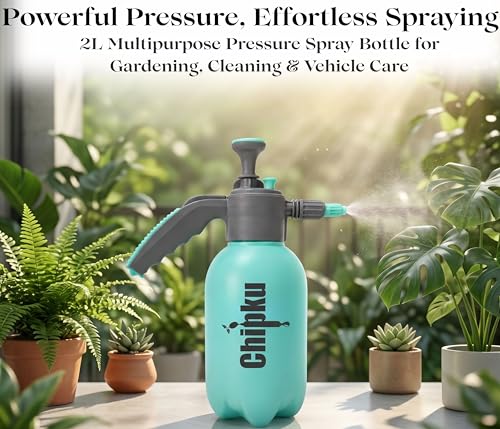 Image of Chipku 2L Pressure Spray | Hand Pump Garden Sprayer with Adjustable Nozzle | Multipurpose Water Sprayer for Gardening, Sanitizing, Car & Bike Wash, Home Cleaning & Plant Care Spray Bottle