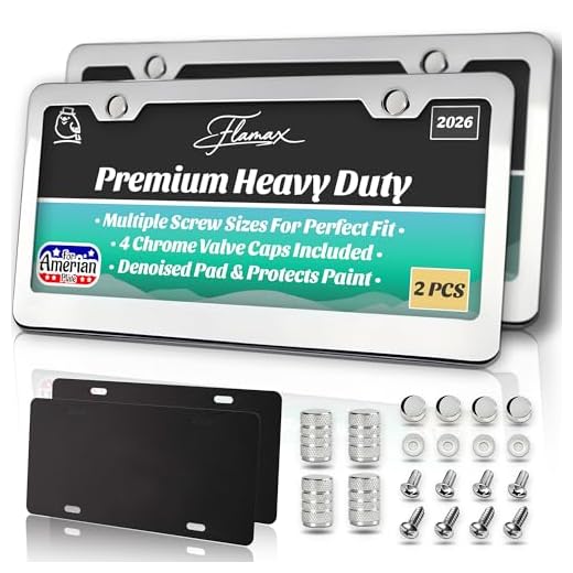 Mirror Polished Stainless Steel License Plate Frame Metal License Plate Cover License Plate Holder 2 PCS, Gloss Silver License Plate Frames with Chrome Screw Caps & 2 Holes, Rust-Proof