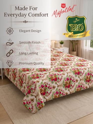 Image of Mafatlal 130 GSM Pearl Contemporary Double Bedsheet with 2 Pillow Covers | 90 x 100 Inches | Premium Printed Bedding | Smooth Hand Feel, Strong Stitching, Fade Guard, Easy Care Fabric | Beige-Pink