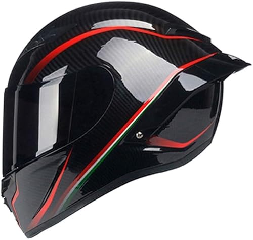 Casco Integrale in Fibra di Carbonio con Doppia Visiera, Casco Integrale da Moto da Corsa per Scooter per Adulti D,L=59-60cm