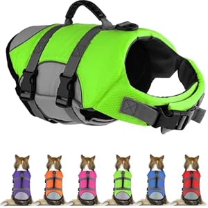 Dog Life Jacket, Reflective Adjustable Dog Life Vest with Rescue Handle for Swimming and Boating, Ripstop Pet Safety Life Preserver for Small, Medium and Large Dogs Dog Life Jacket Reflective Adjustable Dog Life Vest with Rescue Handle for Swimming and Boating Ripstop Pet Safety Life Preserver for Small Medium and Large Dogs
