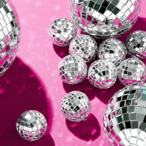 JOERSH 30 PCS Disco Ball Cake Decoration, Small Silver Reflective Mirror Ball Cake Topper, 70s Disco Themed Table Decor for Disco Theme Party 70s Disco Party Favor, 4 Sizes - Thumbnail 5