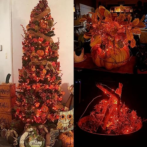 Yeguo 4 Pack Orange Solar Fairy Lights Outdoor Waterproof, Each 33Ft 100 Led Solar Halloween Lights, 8 Modes Solar String Lights For Fall Autumn Harvest Thanksgiving Garden Party Halloween Decor #TOP1