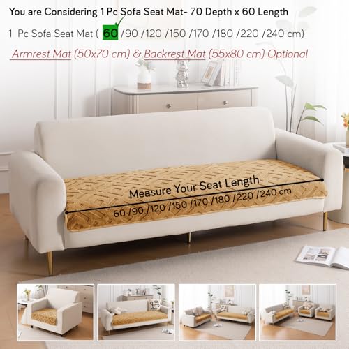 Image of HOKIPO 'Velvet Maze' Premium Anti Slip Sofa Cover Mats for L Shape and 1 /2 /3 Seater Sofa. Make Your Own Sofa Cover Set, 70(D) x 60(L) cm, Light Brown (AR-5903-LBR)