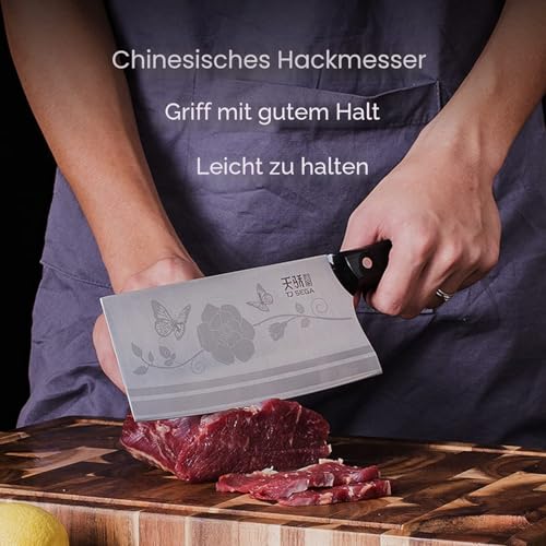 Foto von TJ POP Hackmesser für Fleisch, Professionelles Chinesisches Kochmesser 18cm, Scharfer Full-Tang Fleischerbeil, 30Cr13 Stahlklingestärke 2 mm, TJ SEGA Serie TC17068 für Küche und Restaurant