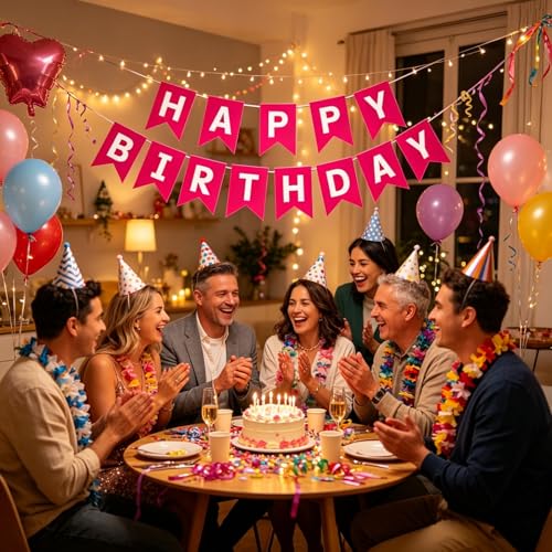 Image of Happy Birthday Banner Birthday Party Supplies (Rose Red)
