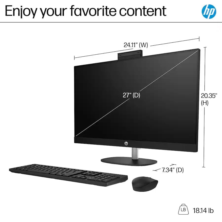 Image of HP 27 inch Touchscreen All-in-One Desktop Computer, AMD Ryzen 7 7730U