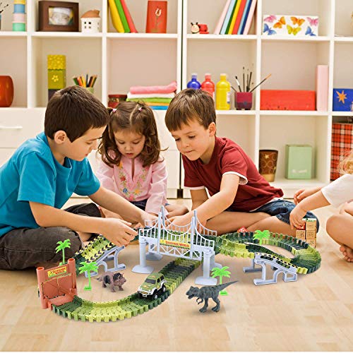 image for Kalining 142 Piece Dinosaur Race Track Car for Kids,Dinosaur World Din