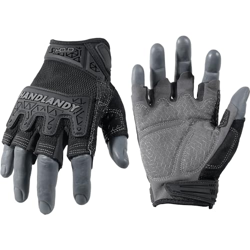 HANDLANDY Fingerless Work Gloves, Padded Tactical, Large