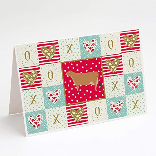 Caroline's Treasures CK5256GCA7P Jersey Cow Love Greeting Cards and Envelopes Pack of 8, Red Blank Cards with Envelopes Whimsical A7 Size 5x7 Blank Note Cards