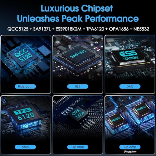 Douk Audio 2-kanałowy przedwzmacniacz lampowy Bluetooth, wzmacniacz słuchawkowy Hi-Fi, karta dźwiękowa USB-DAC PC, bezprzewodowy odbiornik audio z miernikiem VU, optyczny, koncentryczny, APTX, LDAC