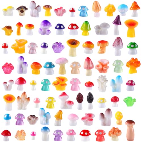 DIYDEC 80pcs Mini Resin Mushroom 80 Style Miniature Mushrooms Figures to Hide Small Tiny Resin Mushrooms Bulk for Dollhouse Decor Micro Fairy Garden Landscape Aquarium Tiny Party Favor Toys