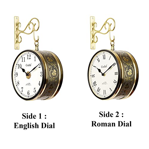 Image of CRAFTEL Double Sided Station Clock Multi-Layer Electroplated | English Roman Numerals | Aluminum Dial Brass Body | Jodhpur Handcrafted Gift for Home | Dial - 8 Inches, Shiny Gold | 365 Days Warranty
