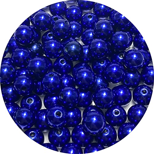 100pcs 12mm Pearl Beads Royal Blue Pearl Craft Beads Round Loose Pearls with Holes for Sewing Crafts Decoration Bracelet Necklace Jewelry Making