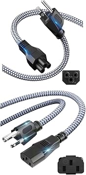 3 Prong AC Laptop Power Cord, Universal Power Cable Nylon Braided 3 Pin Power Cable for Notebooks,Monitors,Printers,NEMA 5-15P to C5 Power Cable