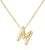 Bubble Letter Necklace gold Initial Necklaces for Women, Dainty 14K Plated Balloon Pendant Necklace Trendy Charm Non Tarnish Name Necklace Chunky Letter Necklace for Women Jewelry Gifts
