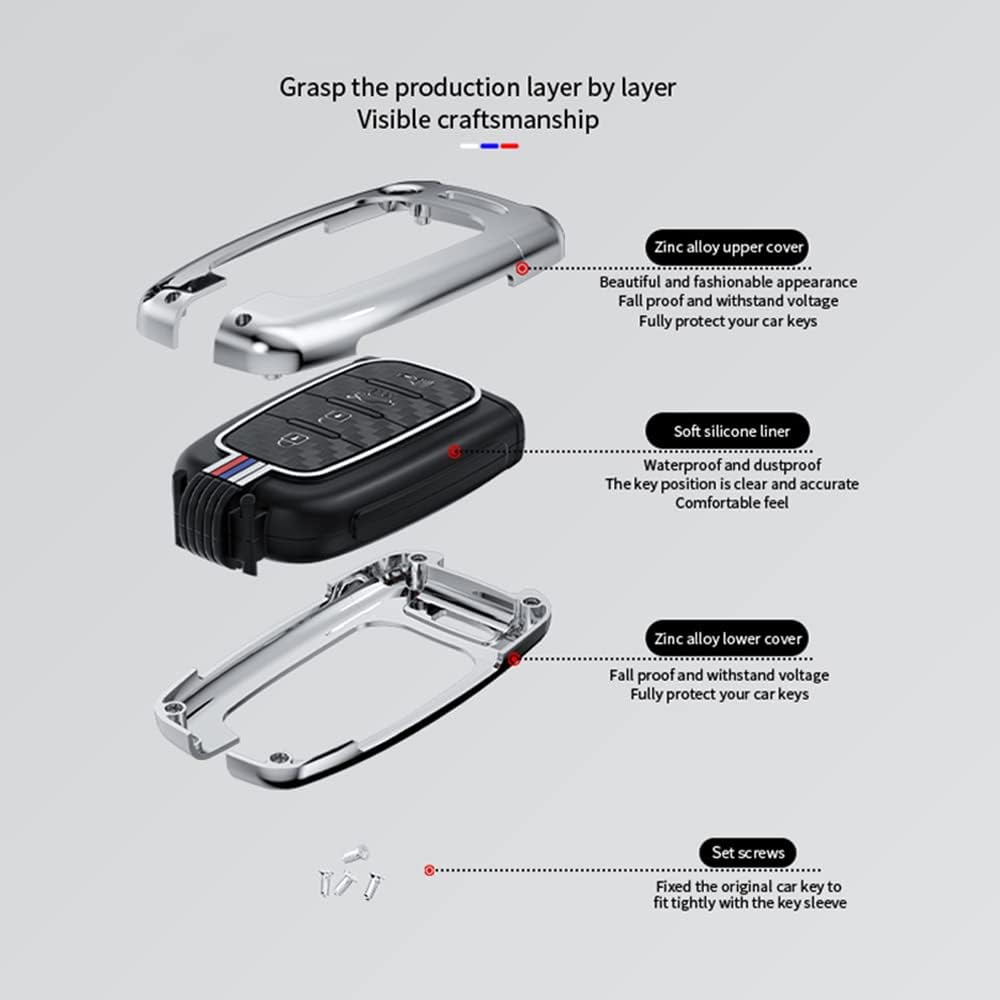Zinc Alloy Key Fob Cover Case Compatible for Hyundai Elantra GT Genesis Genesis Coupe Sonata Veloster Tucson Kia Optima Rio Forte Koup Soul Sportage Gray