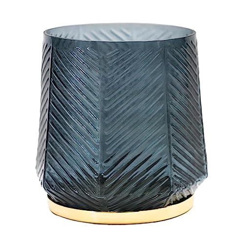 Ivyline Elm Embossed Candle Holder in Soft Blue - Waterproof & Stylish - Decorative Textured Glass Holder for Tealight Candles - H15cm x W15cm x D15cm
