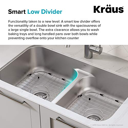 Kraus Kbu32 Premier 32-Inch 16 Gauge Undermount 50/50 Double Bowl Kitchen Sink With Smart Low Divider #TOP4