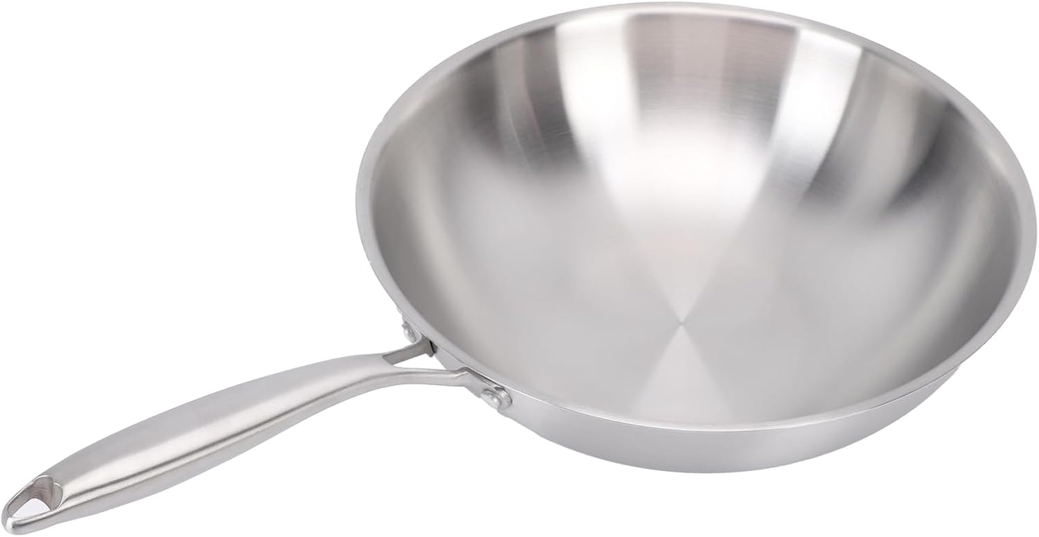Stainless Steel Stir Fry Pan Nonstick Wok for All Stove 304 Food Grade Chinese Cookware (32CM)