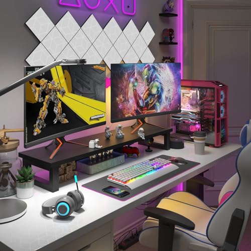 image for WESTREE Dual Monitor Stand Riser, Wood and Steel Monitor Stand Riser, 