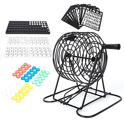 Cimenn Bingo Spiel Set, Bingo Spiel Lucky Ball, Traditionelles Weinset, professioneller BingoKäfig und BingoBälle mit BingoBrett - 4 Farboptionen