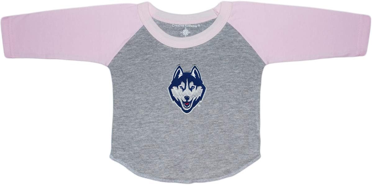 University of Connecticut UCONN Huskies Baby and Toddler 2-Tone Raglan Baseball Shirt Pink