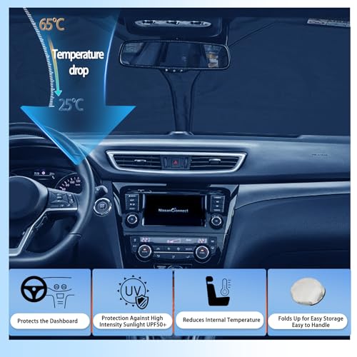 SHAOHAO Kompatybilny z Nissan Qashqai J11 2014-2021 osłona przeciwsłoneczna, składana osłona przeciwsłoneczna, ochrona przed promieniowaniem UV i wysoką temperaturą, osłona przeciwsłoneczna przedniej