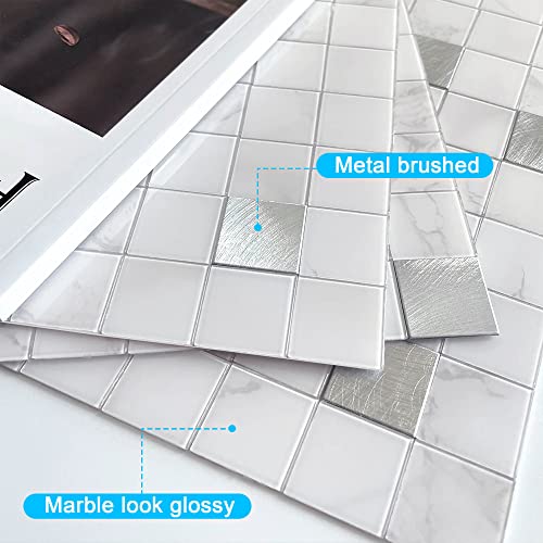 Benice Peel And Stick Backsplash Tile For Kitchen Rv Backsplash,Mosaic Tiles For Bathroom Peel And Stick Tile Shower Tile Waterproof(Carrara White Metal 5Pcs) #TOP1