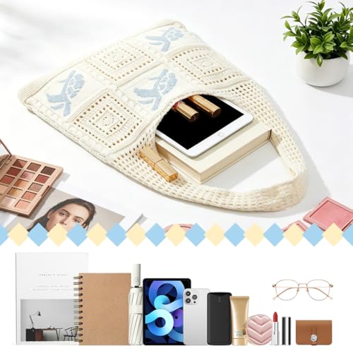 Image of PALAY Crochet Tote Bag Shoulder Bag Floral Hand Bag Hollow Out Bag Casual Tote Bag Multi-Purpose Crochet Travel Tote Bags for Women Office Use, College