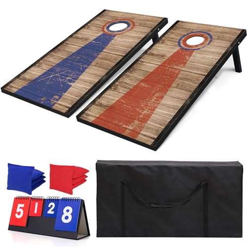 4x2 Ft Cornhole Boards Set with 8 All-Weather Bean Bags, Carrying Case and Scoreboard, Outdoor Bean Bag Toss Games for Adults