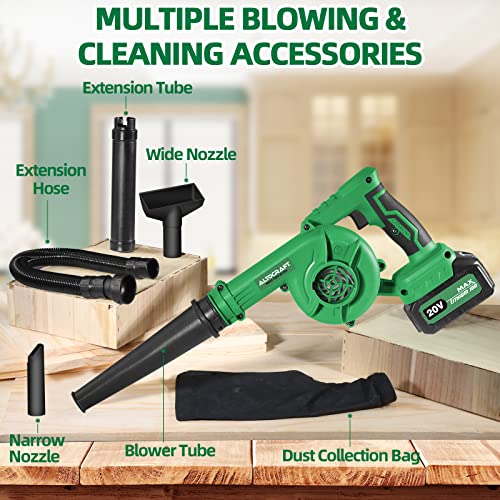 Altocraft 2-In-1 Jobsite Cordless Blower & Vacuum,20V Max Lightweight Handheld Small Dry Leaf Sawdust Blower Cleaner With 3.0Ah Battery And Charger,110Mph For Workshop Car Dust Blowing And Vacuuming #TOP6