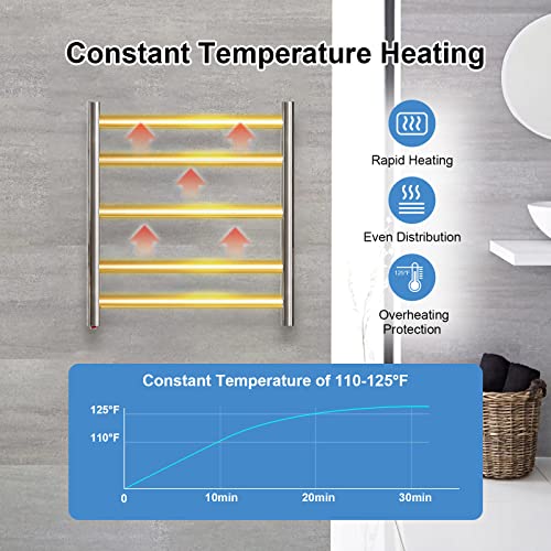 Zoomerry Heated Towel Rack, 5 Bars Electric Towel Warmer For Bathroom, Sus 304 Stainless Steel Towel Warmer Rack Wall Mount, Plug-In Towel Heater (Polished, Round) #TOP1