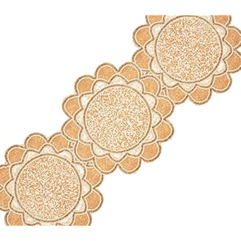 Bedding Craft Gold White Table Runner - Decorative Table Runner for Weddings, Christmas, Family Gatherings, and Festive Celebrations - 13x36 Inch Size, Perfect Home Decor Accent Cover