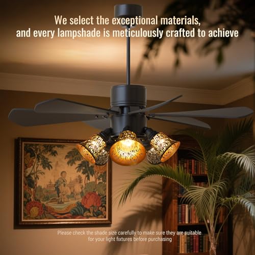 Image of 4 pack ceiling fan light covers- small mini lamp shades,metal lamp shade for pendant light shade, wall lamp, with 1-5 /8 inch Fitter, 4-3 /4 inch Height and 4-3 /4 inch Diameter, Antique bronze gold starfish colors.